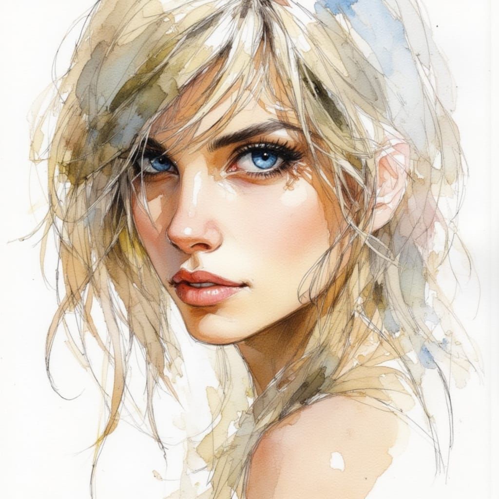 Sketchy Watercolor Portrait with Random Elements