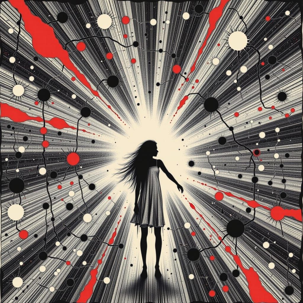 Woman in Mist with Abstract Silhouettes