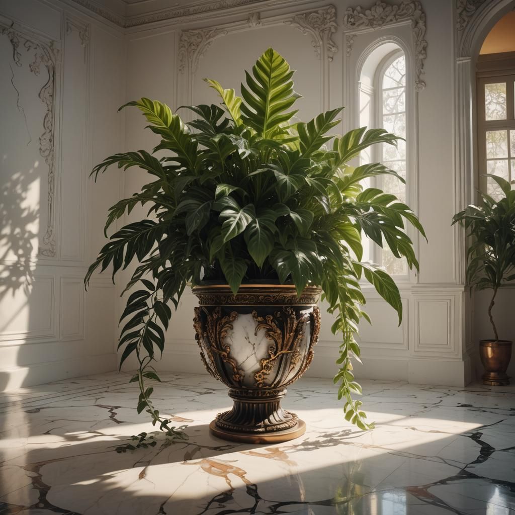 Ornate Plant in Corner with Cinematic Lighting