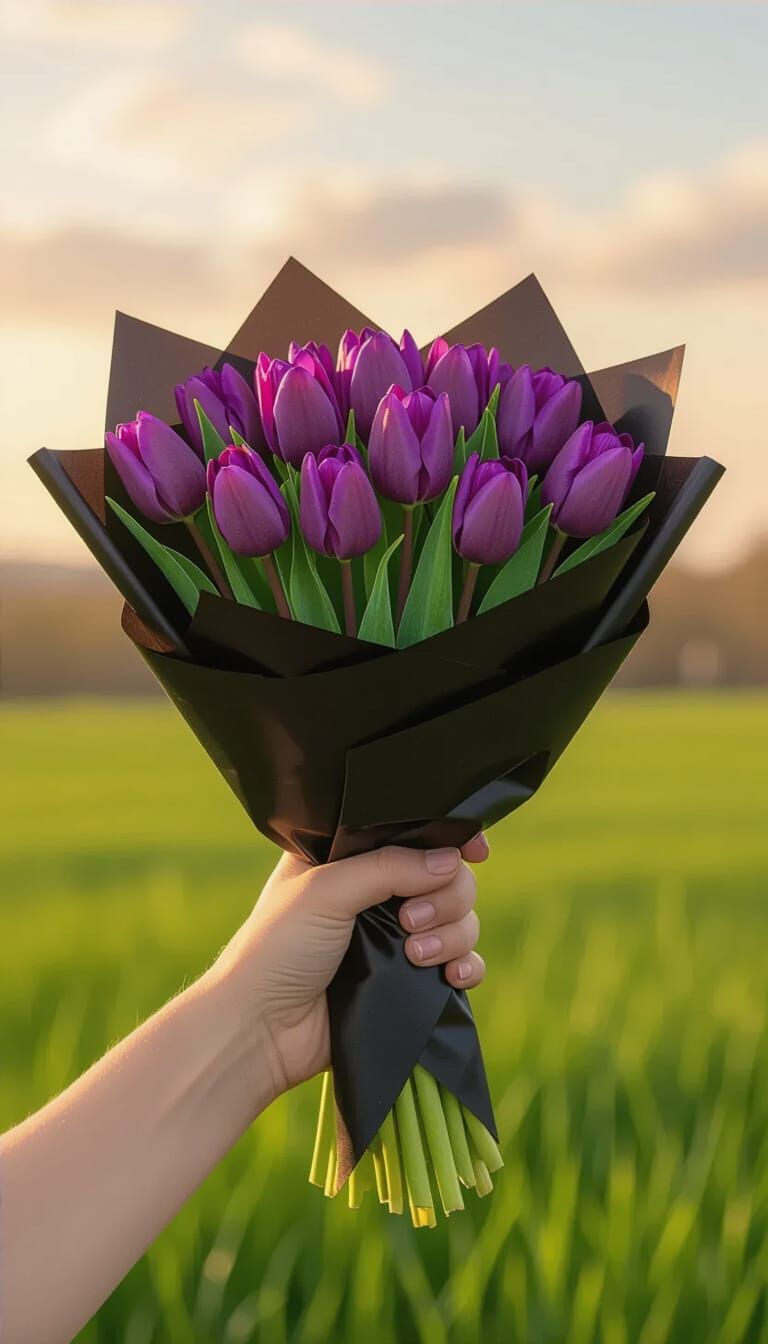 Hand Holding Purple Tulip Bulbs in Impressionistic Style