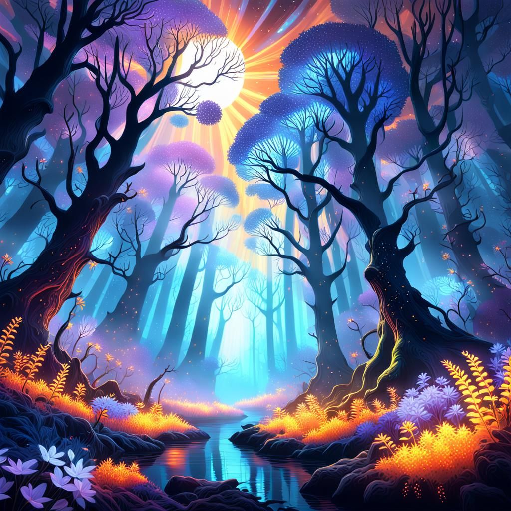 Glowing Alien Forest in Vibrant Fantasy Style