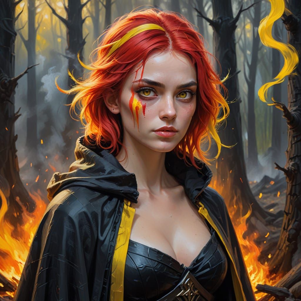 Medieval Warrior Maiden in a Blaze of Color