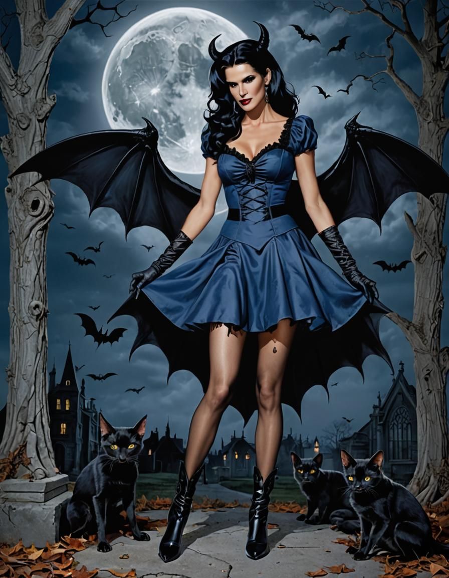 Gothic Vampire Pin-Up with Demonic Wings