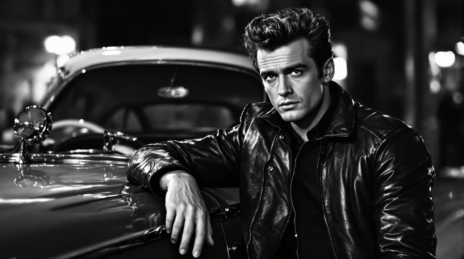 James Dean Inspired Photo of Man Leaning on Car