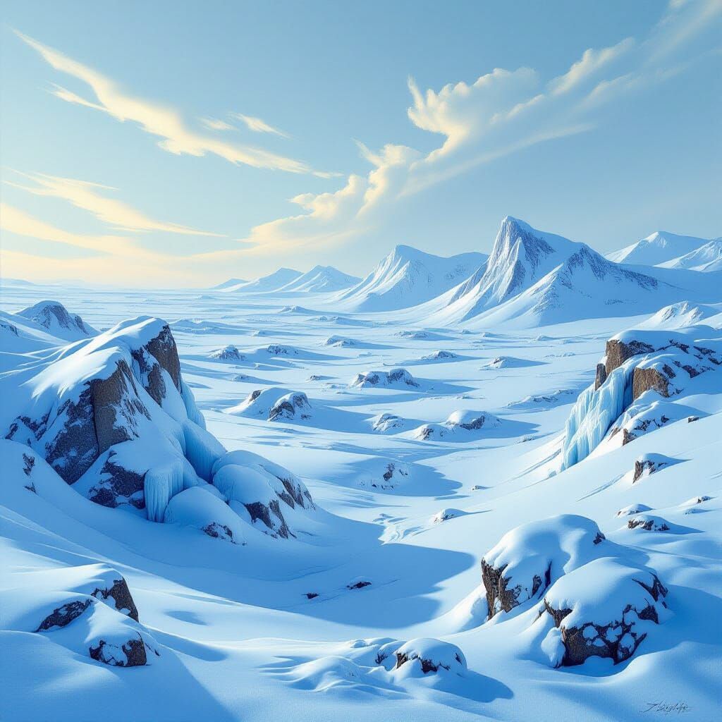 Windswept Tundra Landscape in Romantic Style