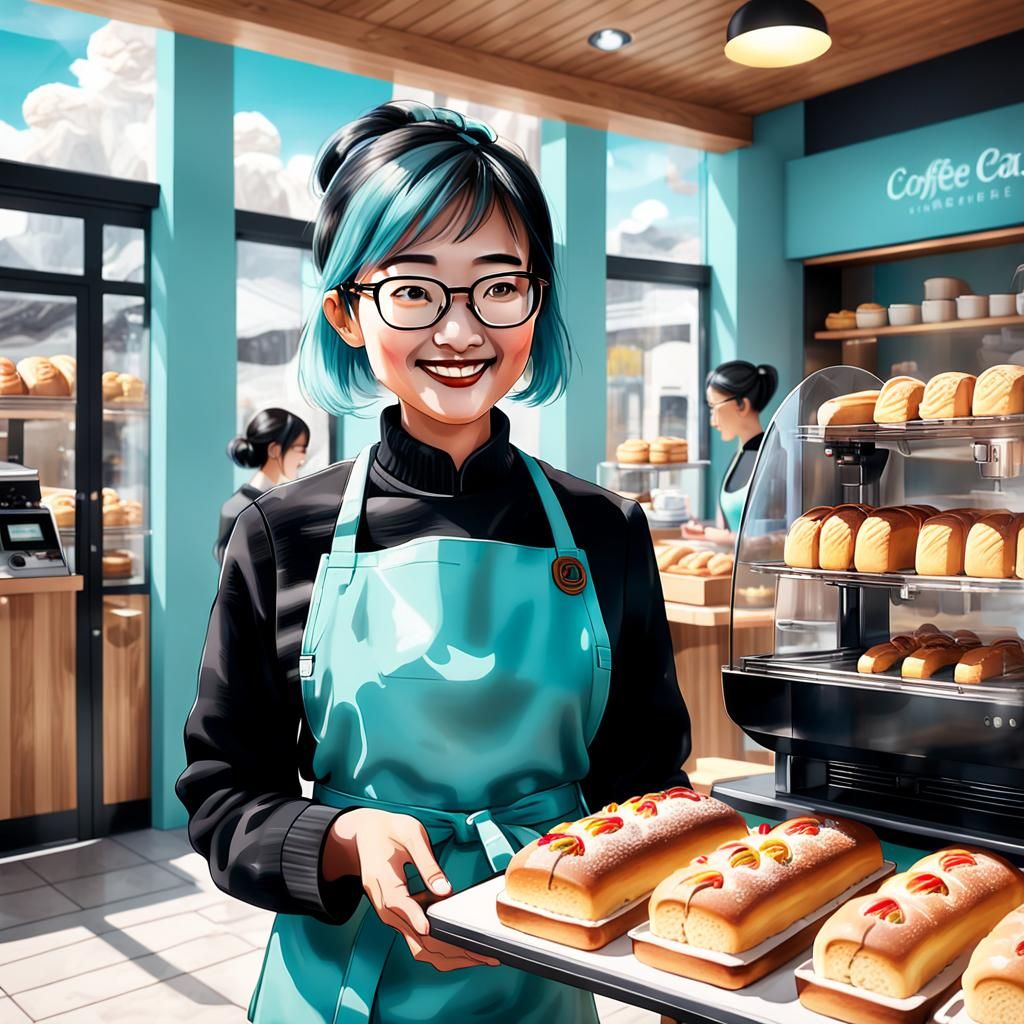 Welcoming Baker in a Bright Modern Cafe