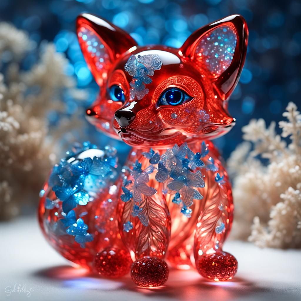 Bioluminescent Butterfly Fox Crystal Sculpture