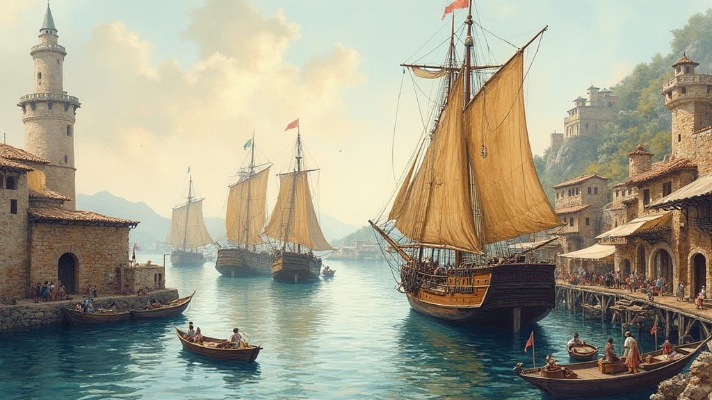 Bustling Seaport Inspired by Silk Road Cultures