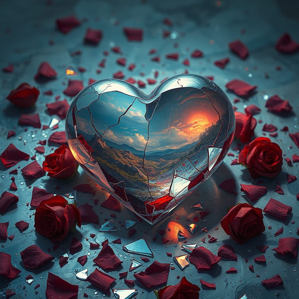 Shattered Heart Reflecting Dreamlike Landscape
