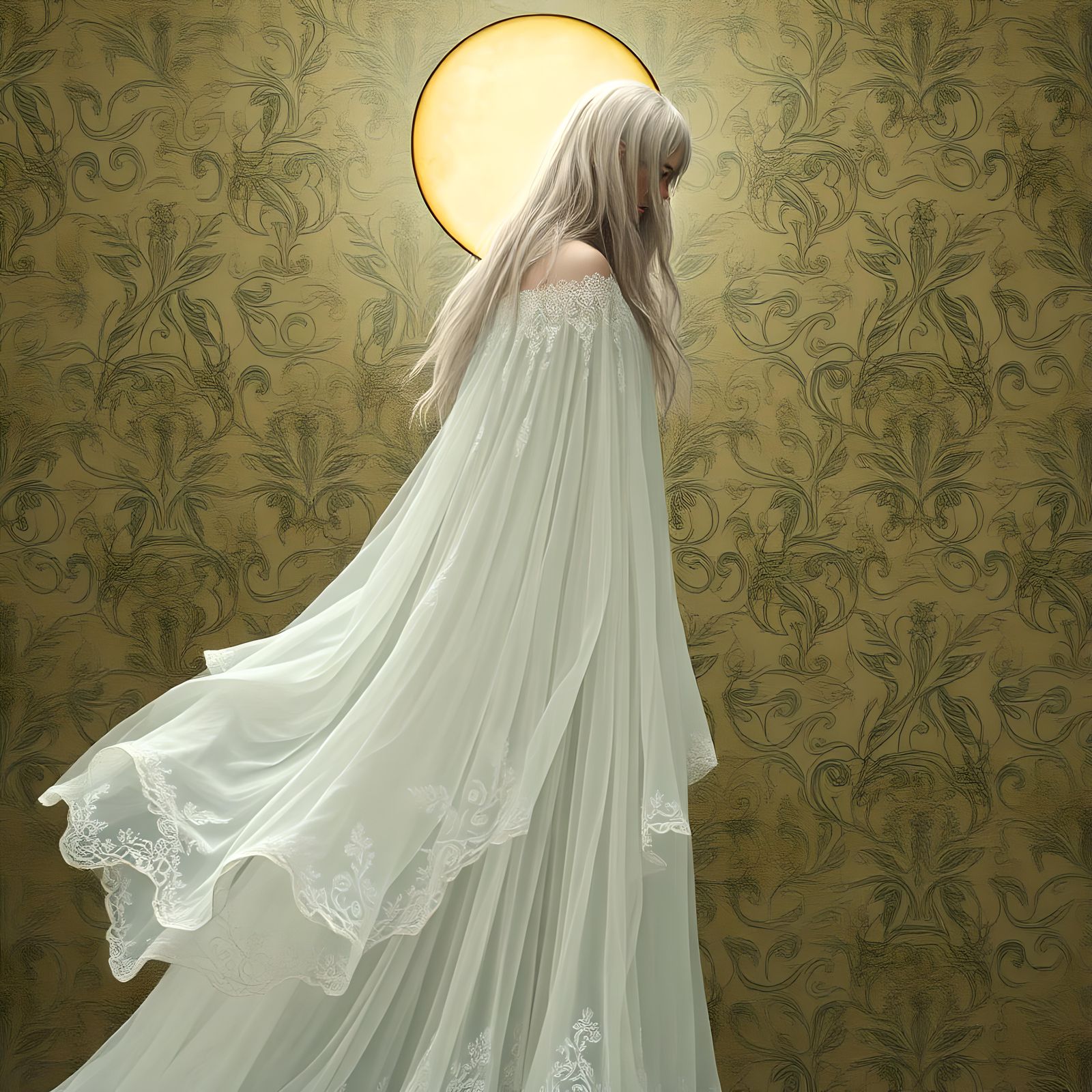 Ethereal Figure in White Gown Wallpaper Design