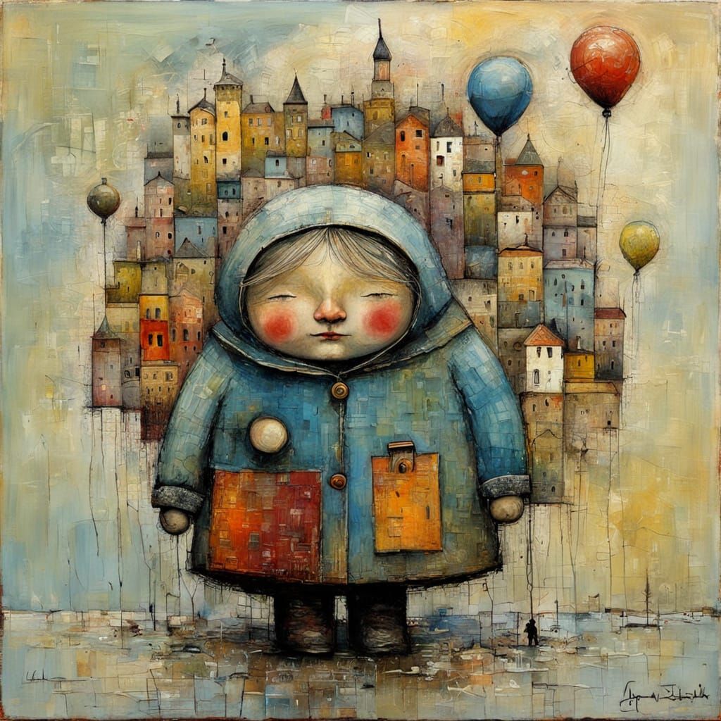 Encaustic Painting in Naive Primitive Style