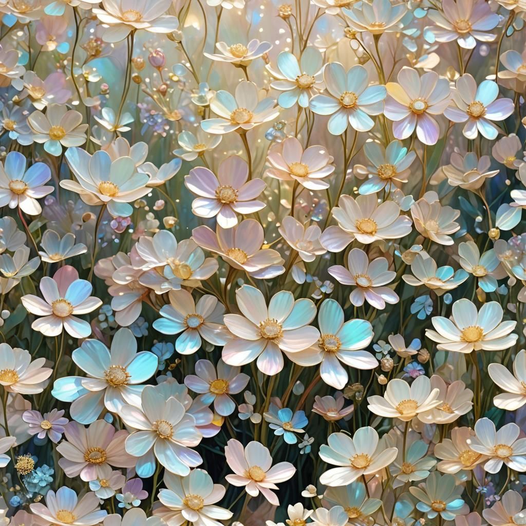 Iridescent Nacre Flower Garden in Soft Focus
