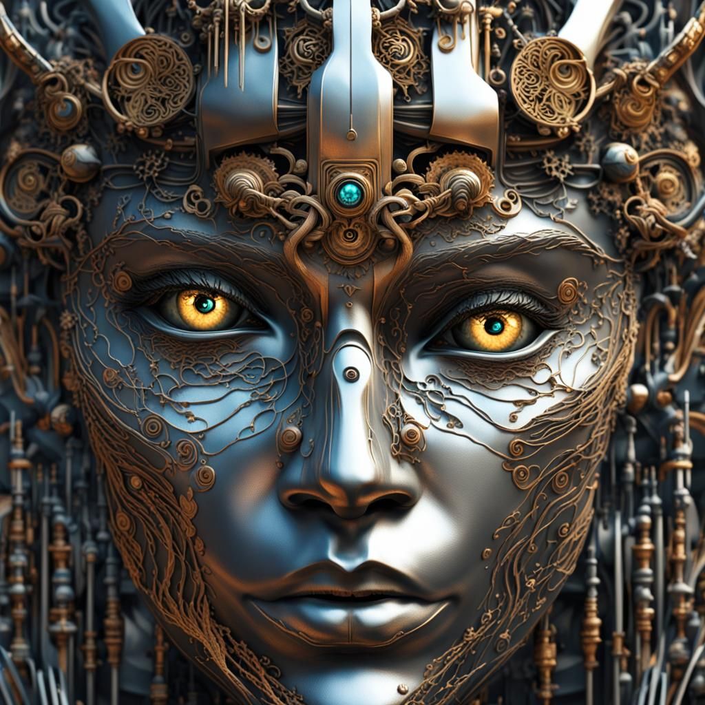 Metal Face Sculpture: Sci-Fi Digital Art