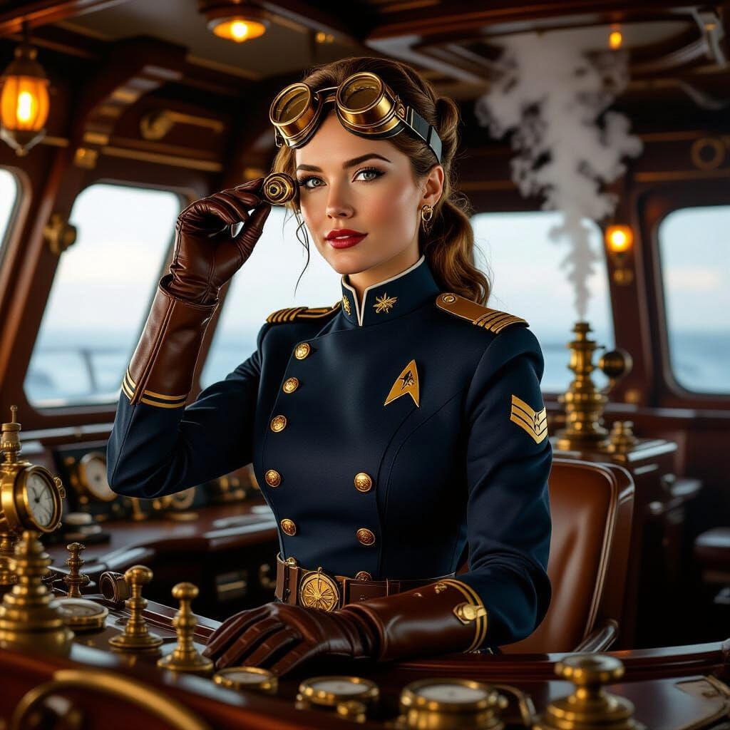 Steampunk Starfleet Officer on Bridge of Starship