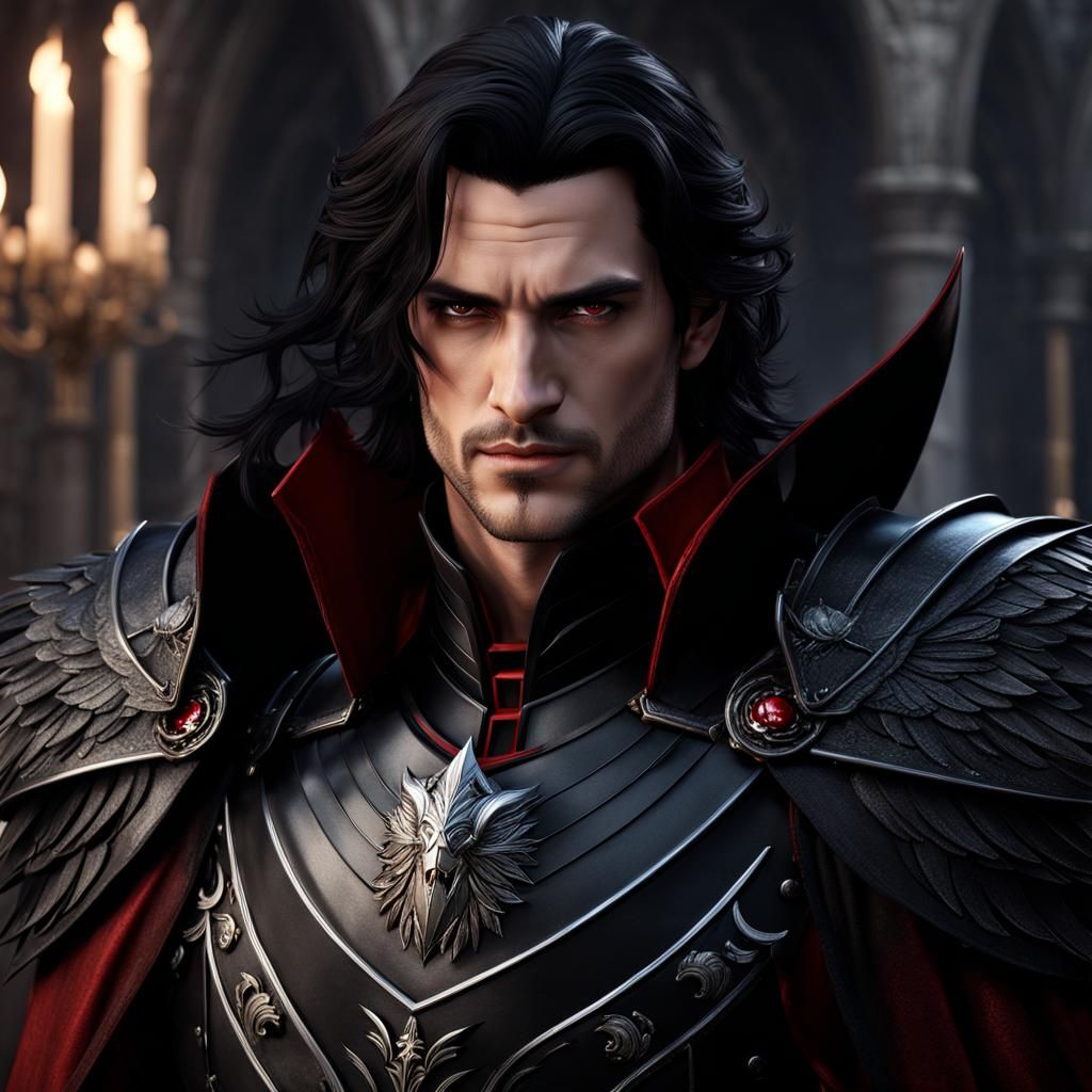 Vampire Count in Raven Armor, Detailed Matte Painting
