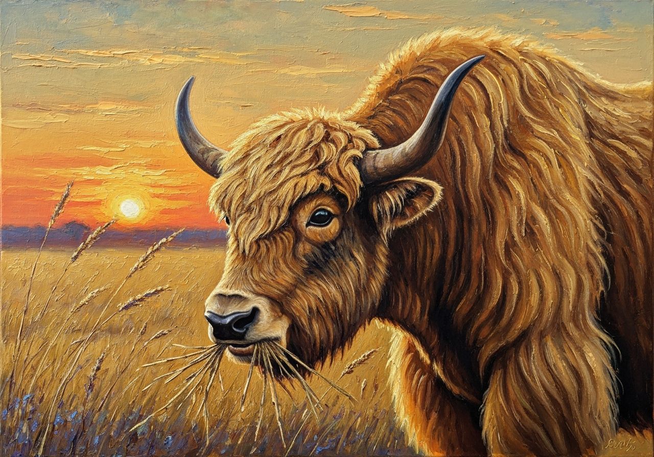 Golden Yak in Serengeti: Encaustic Art