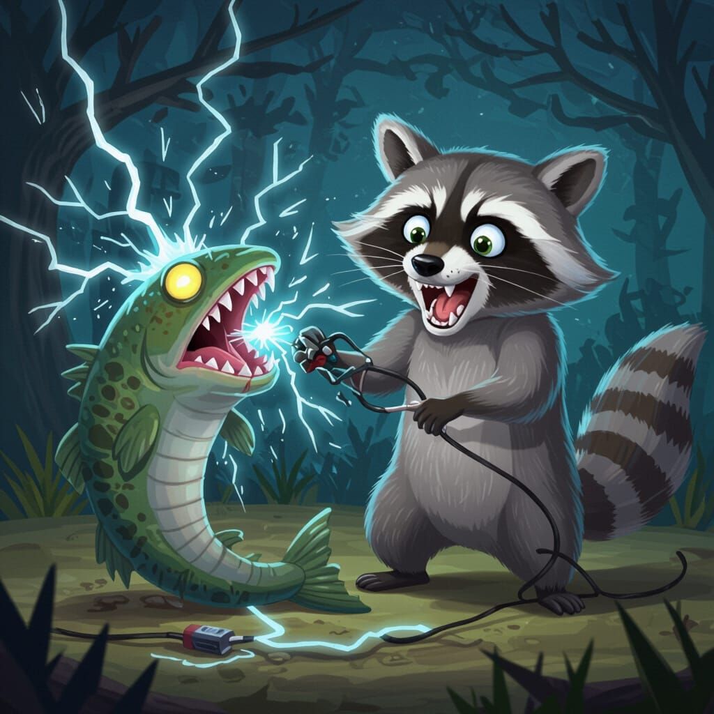 Comical Raccoon Electrocuted by Haunted Eel