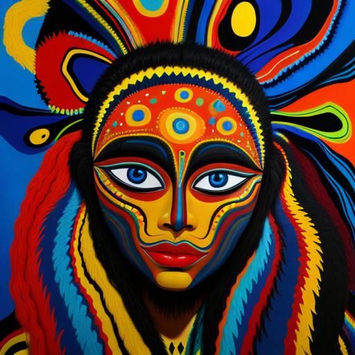 Blue Surrealist Oil Painting with Pareidolia Faces