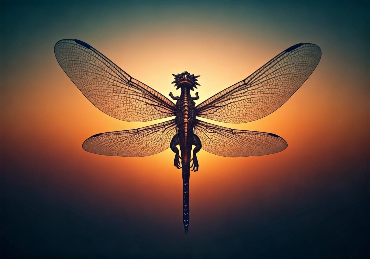 Dragonfly Elegance Meets Photorealistic Dragon in Flight