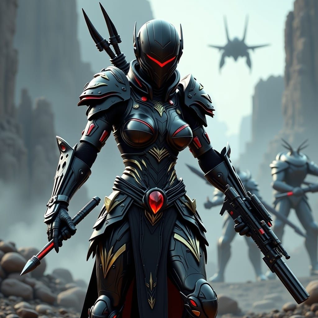 Cyberpunk Cyborg Queen with Laser Rifle Portrait