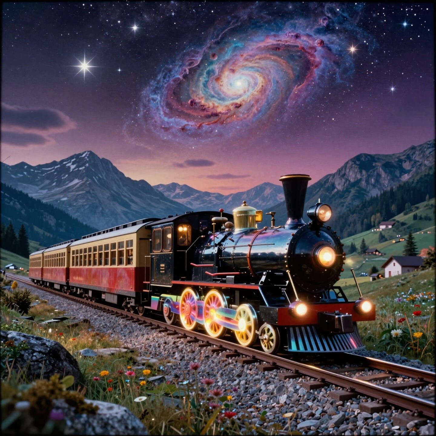 Magical Train in Dreamlike Alps Landscape