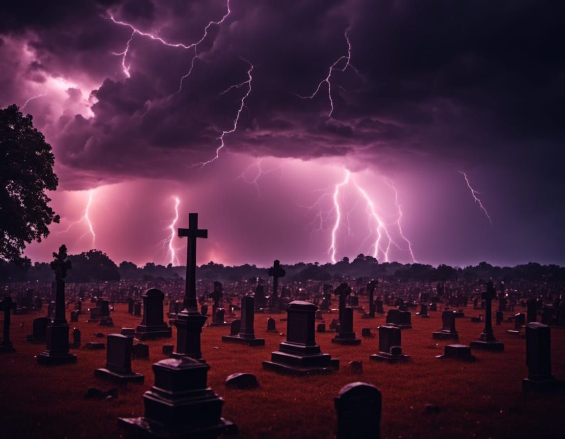 thunderstorm in a graveyard