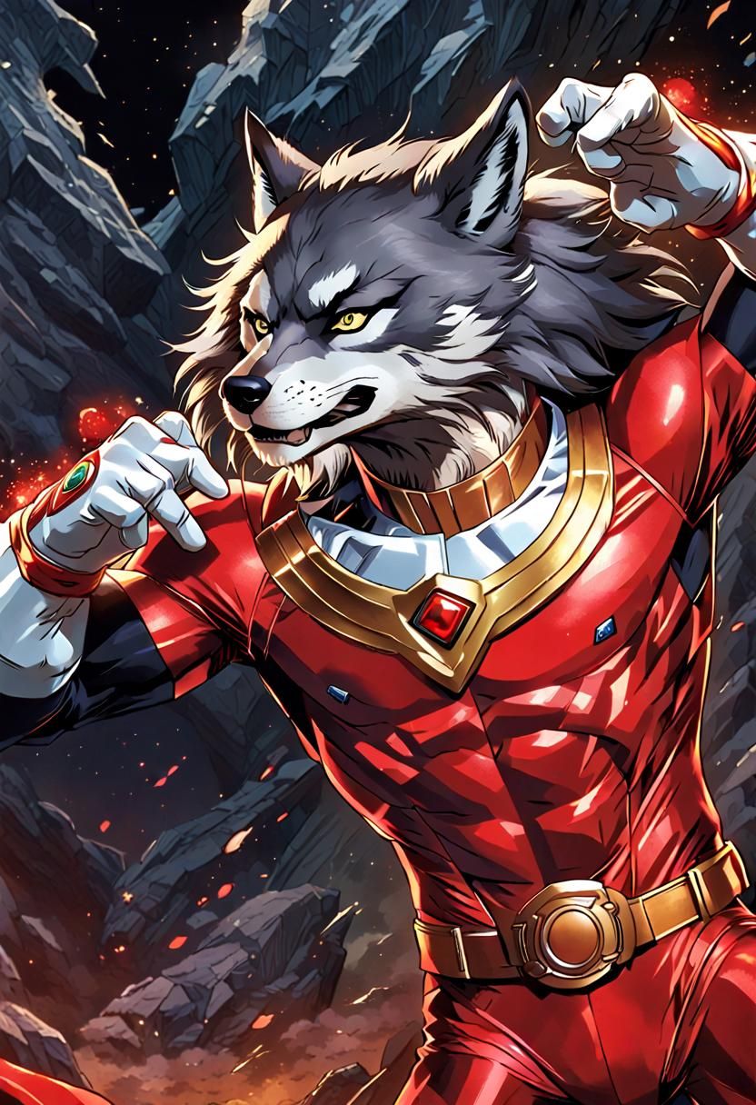 Anthro Wolf Power Ranger in Comic Book Art Style