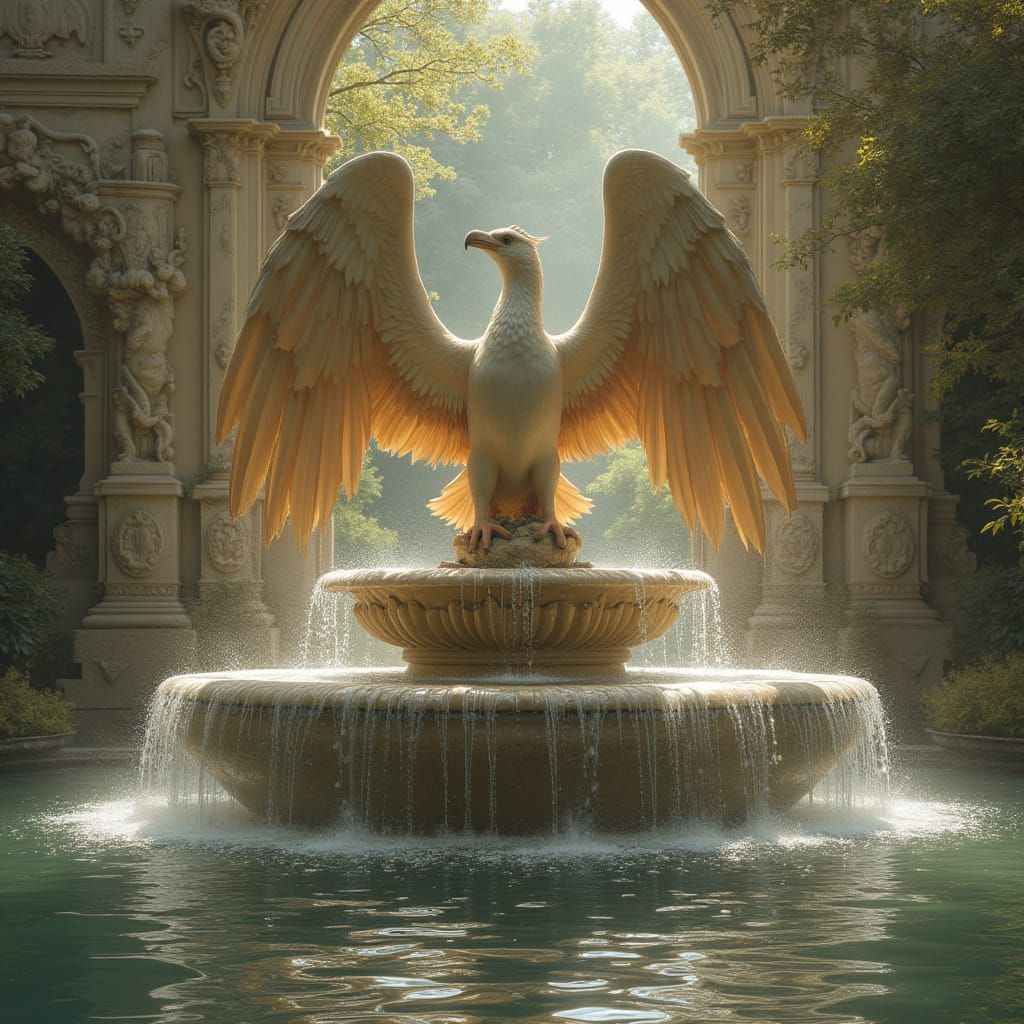 Ornate Roman Fountain with Majestic Bird