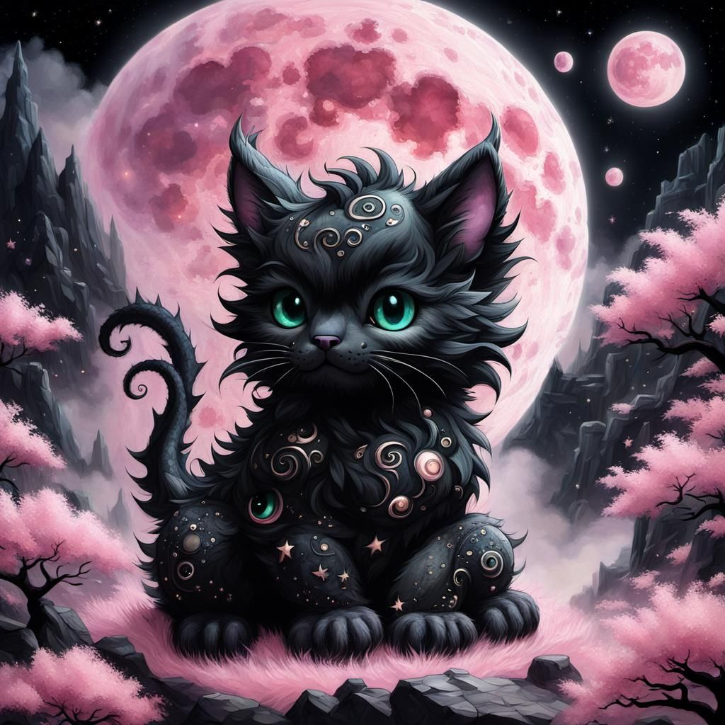 Adorable Dragon Cat Hybrid with Pink Moons