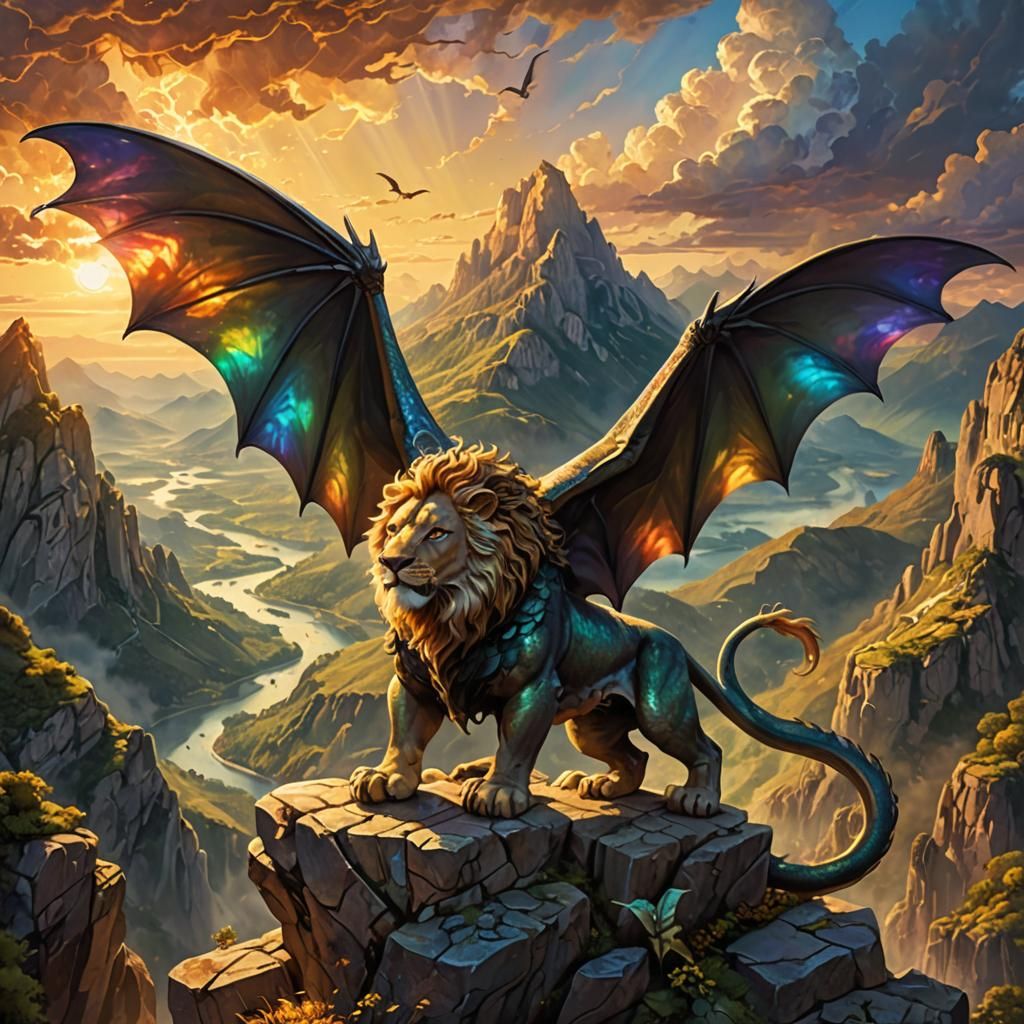 Mythological Chimera Overlooking Mystical Valley