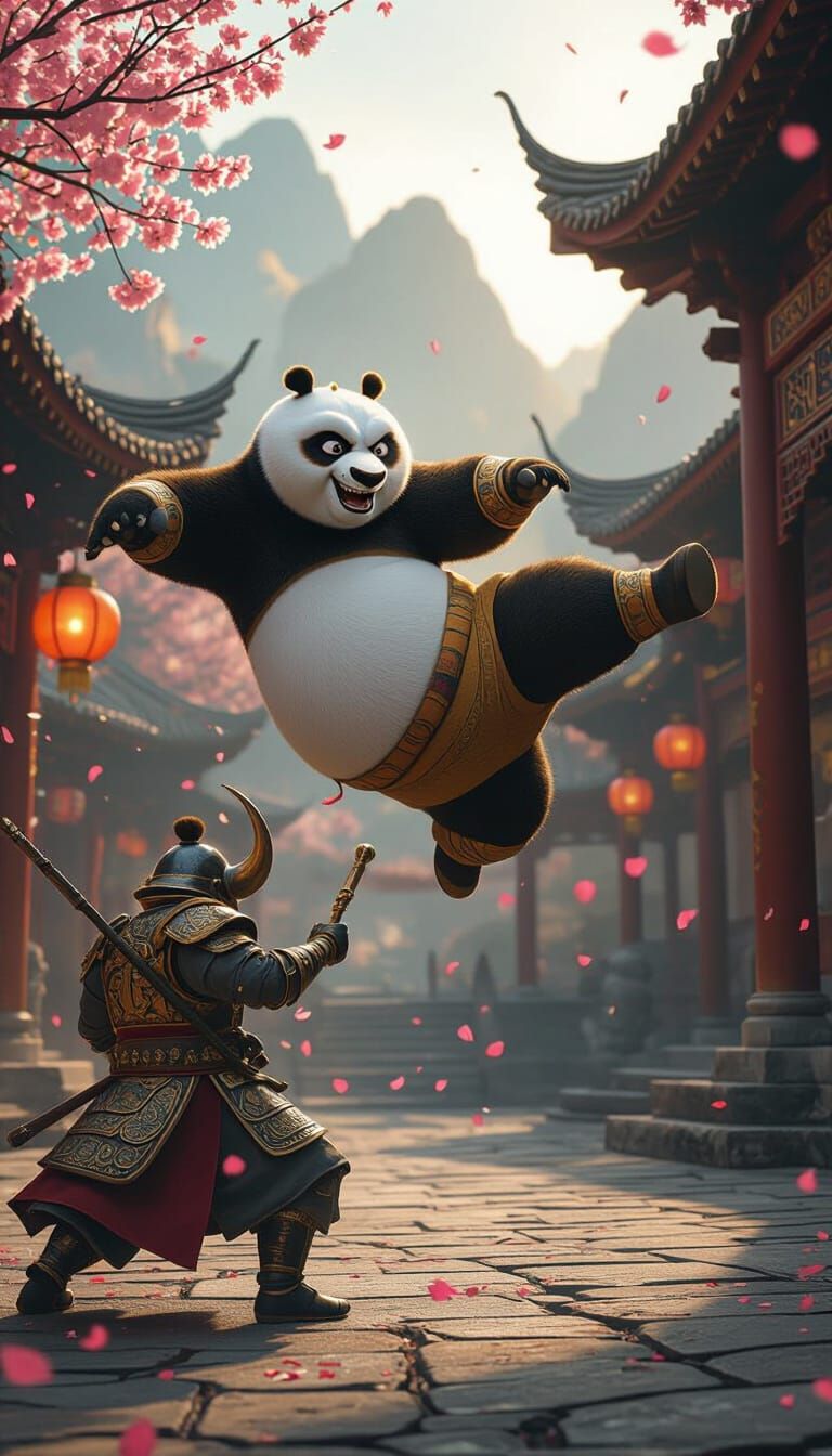 Kung Fu Panda Battles Rhino Warrior: Hyperrealistic Cinemati...