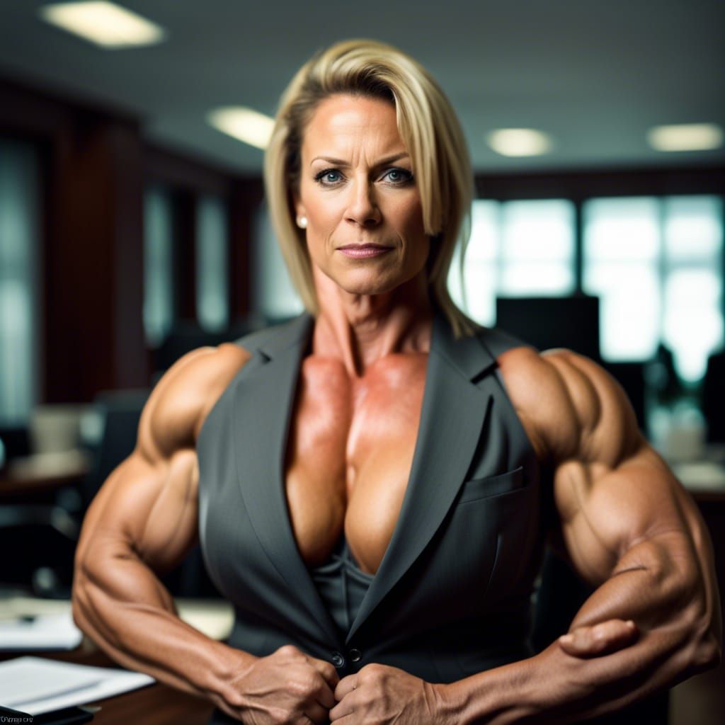Muscular Bodybuilder Secretary in Suit, Professional Photo