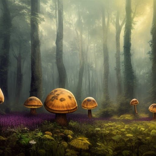 Enchanted Mushroom Forest in Dark Fantasy Style