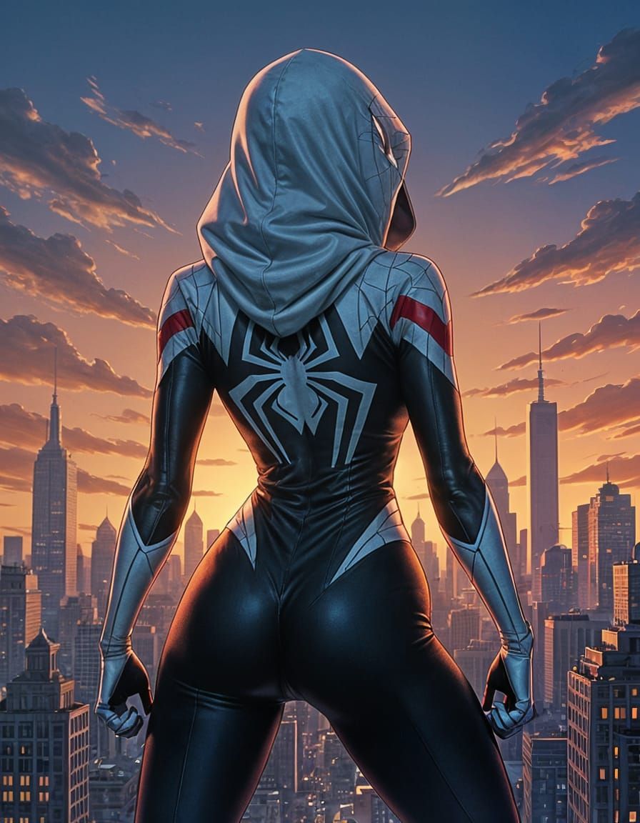 Giant Spider Gwen Woman Towers Over Cityscape