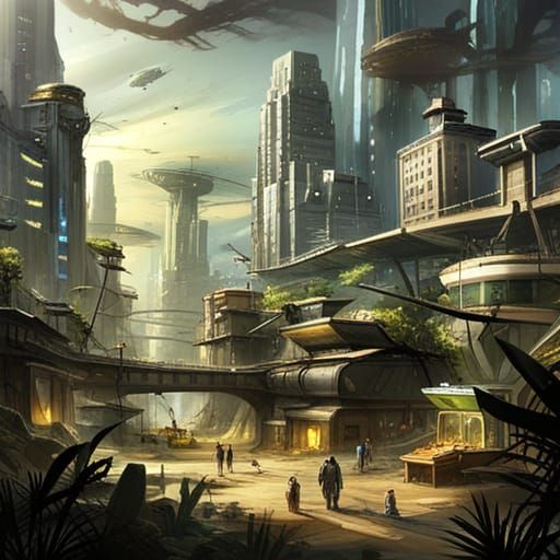 Post-Apocalyptic City Guarded by Robots in Jungle
