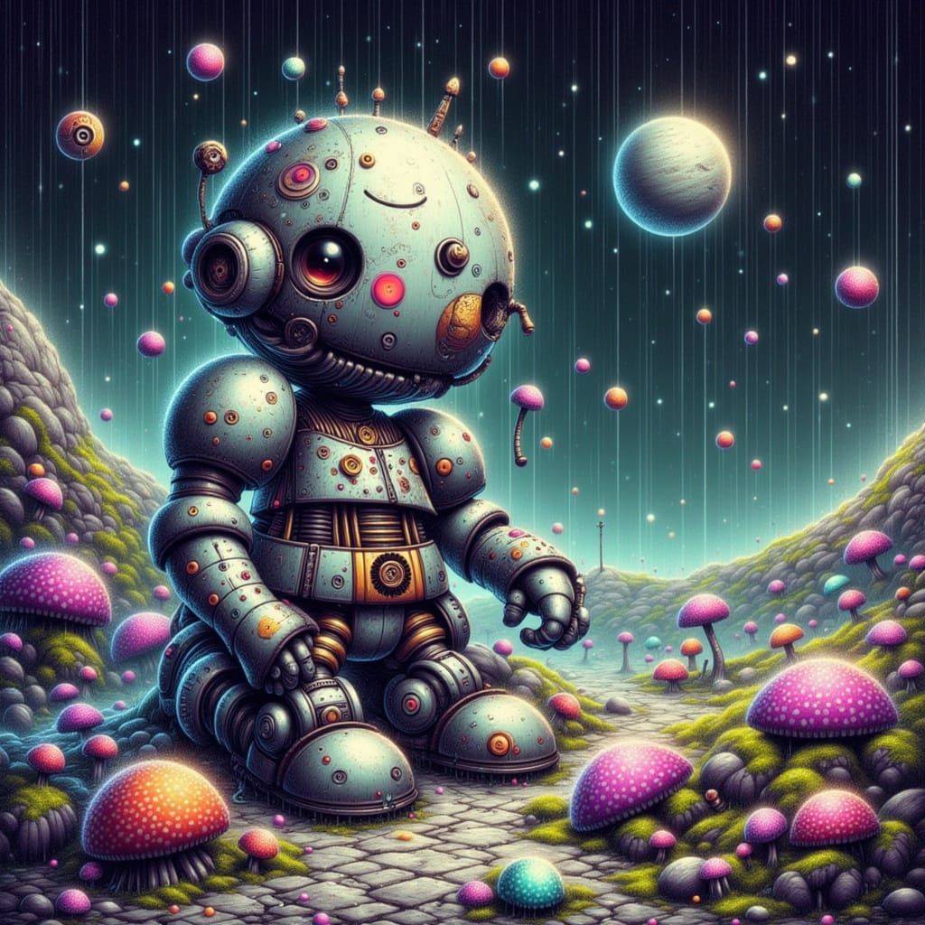 Clockwork Gardener Tends Crystal Flowers on Alien Moon