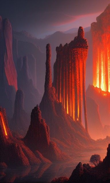 Ember Basalt Columns in Detailed Matte Painting