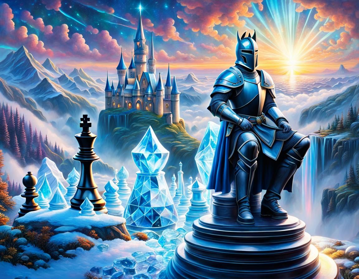 Glass Chess Knight in Cosmic Astral Illustration