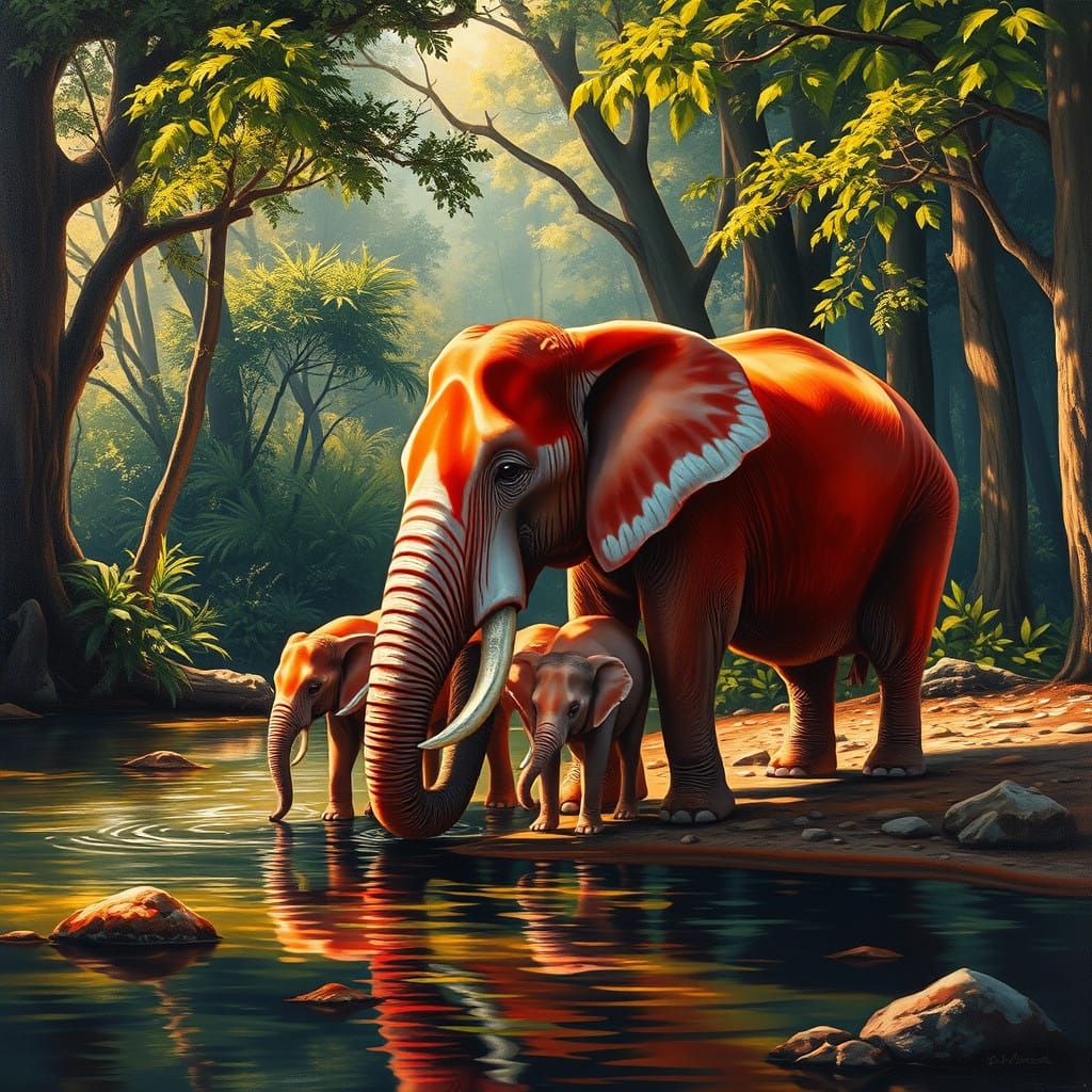 Elegant Matriarch Elephant Surrounded by Verdant Forest
