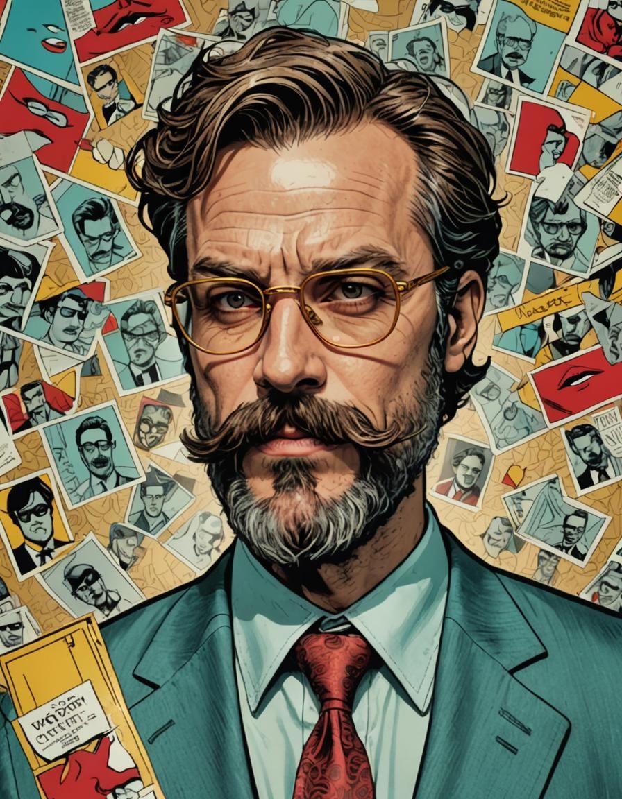 Comic Book Businessman in Gold and Aquamarine Style