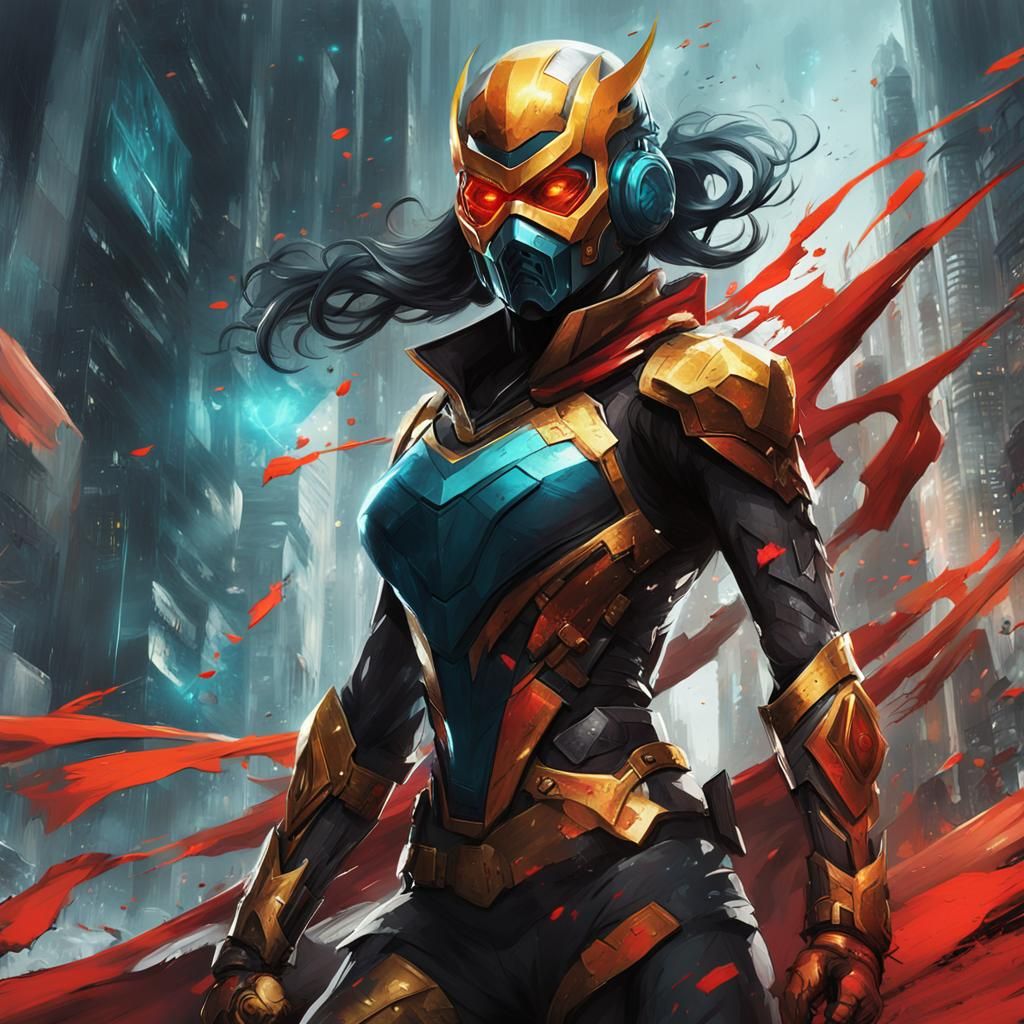 Futuristic Female Superhero Concept Illustration in Vivid Co...