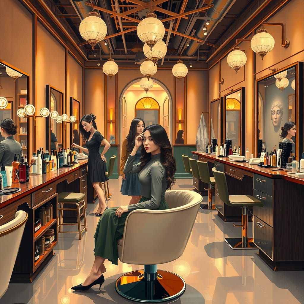 Elegant Beauty Salon Scene in Impressionist Style