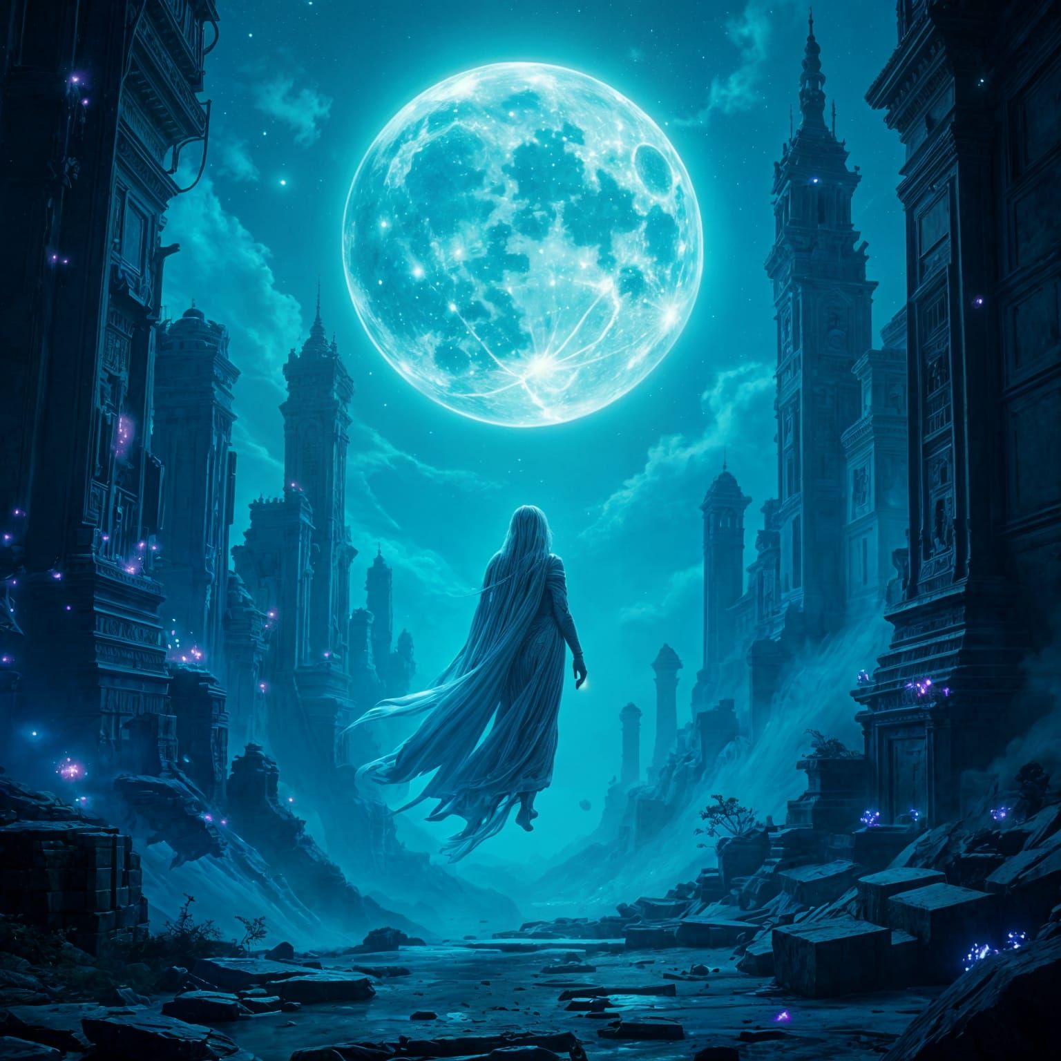 Ethereal Moonchild in Submerged Ancient City