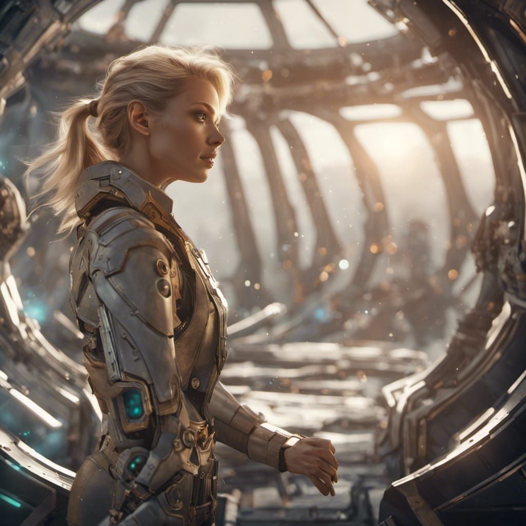 Fantasy Archeologist on Starship: Sci-Fi Art