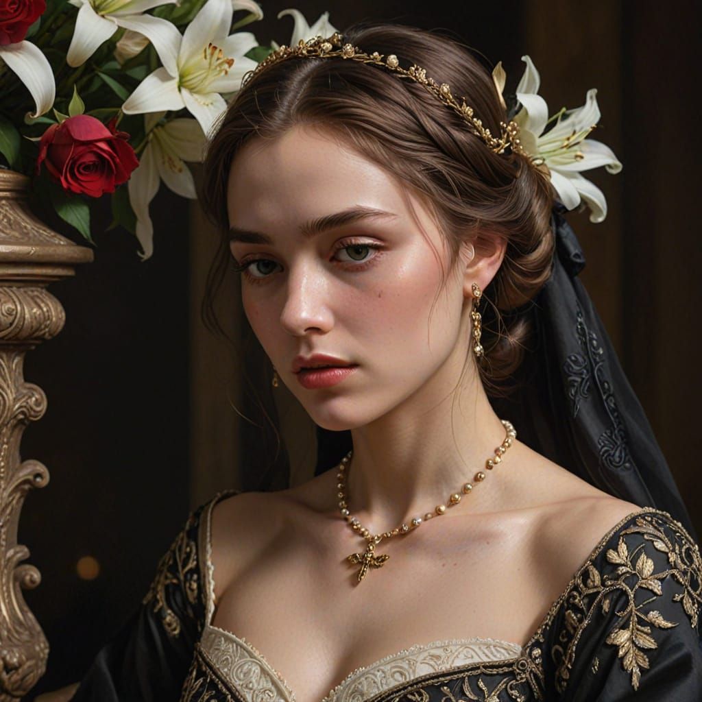 Victorian Woman Mourning Loss in Dramatic Lighting