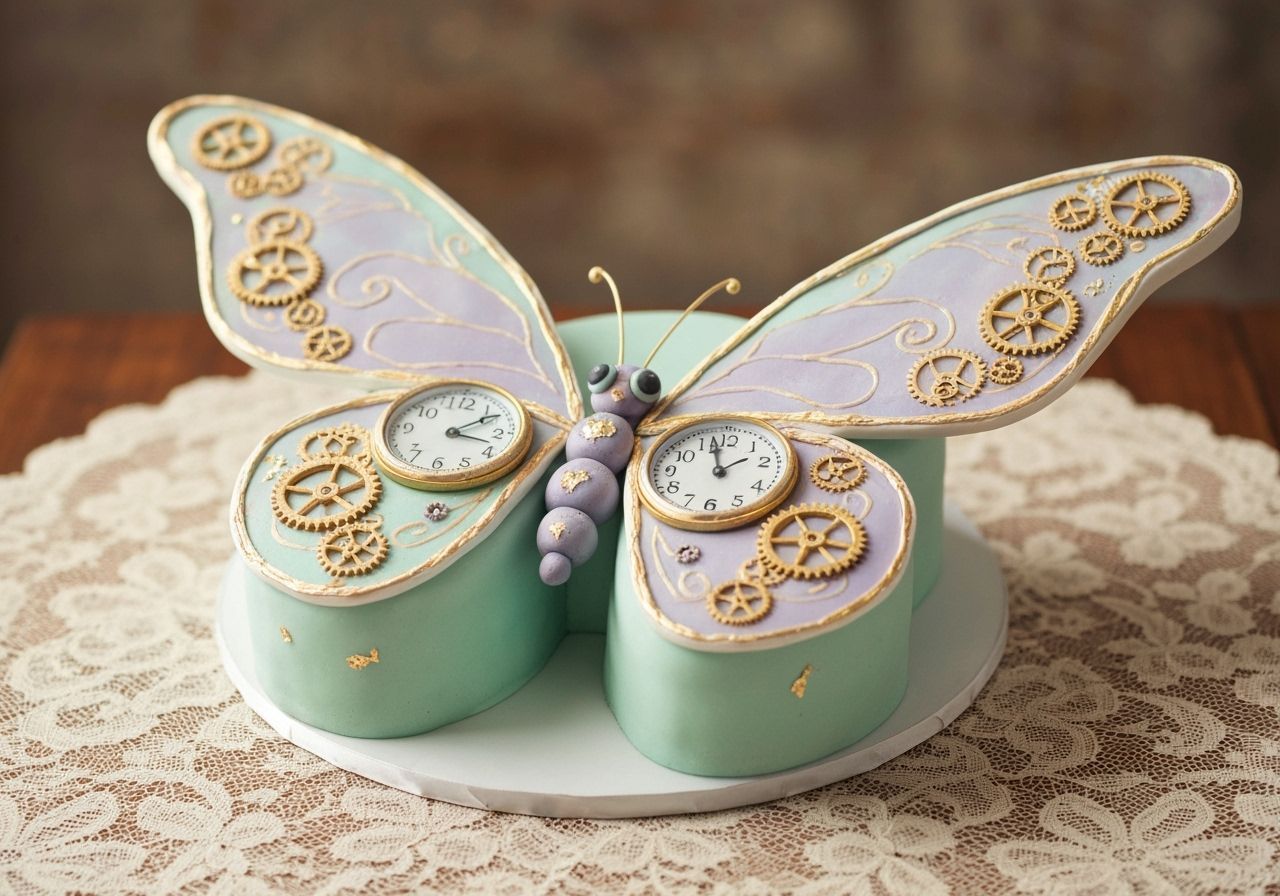 Clockwork Butterfly Birthday Cake in Pastel Colors