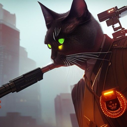 Cat Cop with Smoking Guns: Fantasy Concept Art