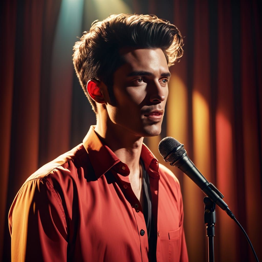 Emotional Singer on Stage in Vibrant Oil Painting