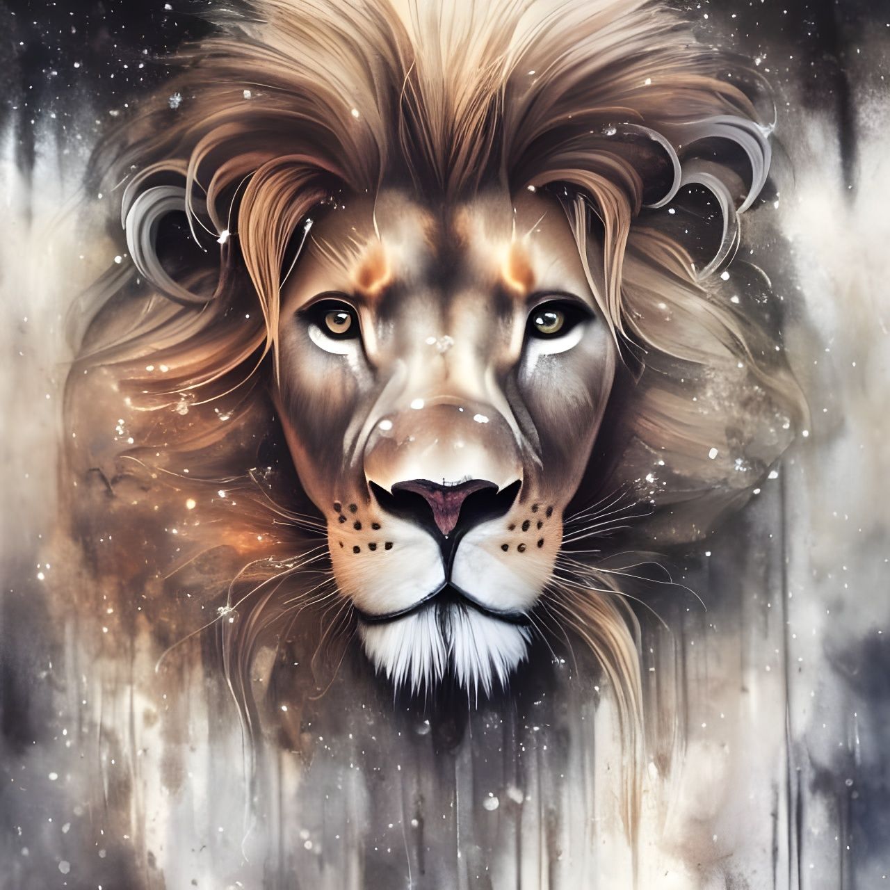 Hazel Lion Portrait in Gothic Dark Art Style