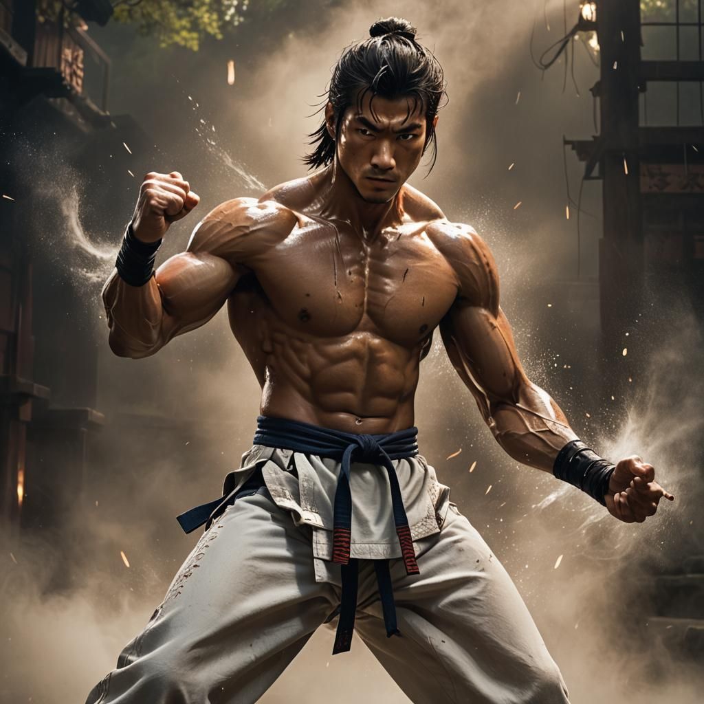 Striking Karate Stance in a Mystical Setting